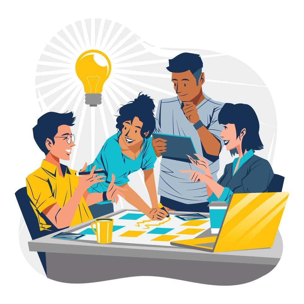 brainstorming process concept with team meeting free vector